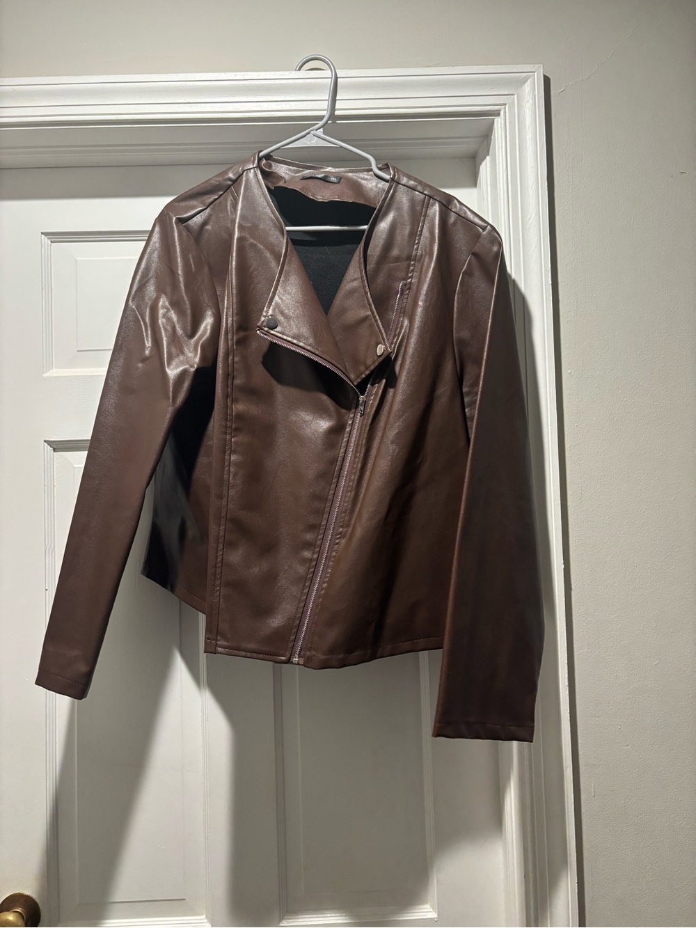 SHEIN Brown Faux Leather Women's Moto Jacket